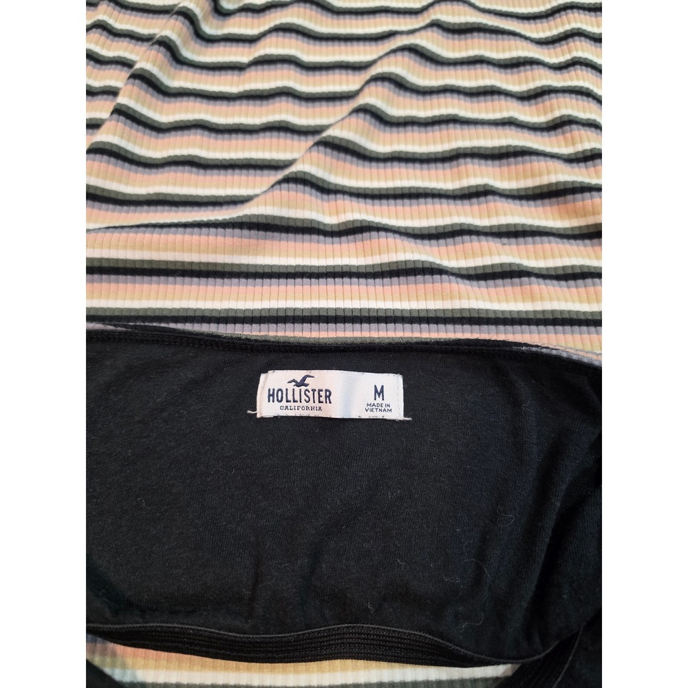Hollister Striped Tube Dress Womens Medium Pink Black Ribbed Bodycon Mini Strapl - Picture 4 of 5
